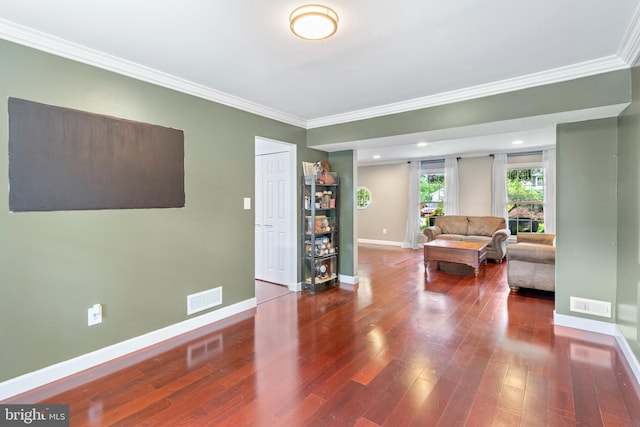 602 Tallowood Ln, Mount Laurel, NJ 08054 - living room featuring baseboards, crown molding, and wood finished floors
