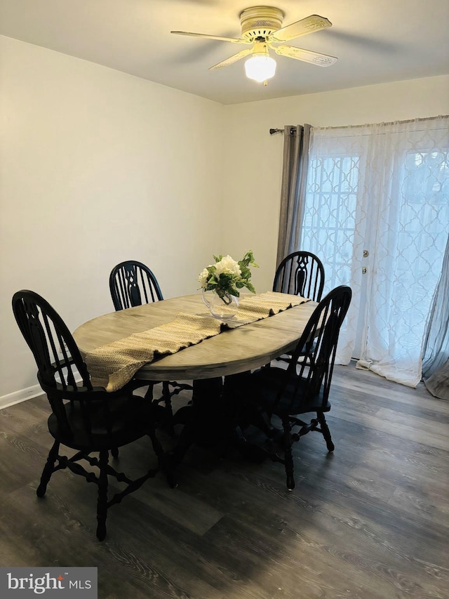 1571 Charlestown Dr, Edgewood, MD 21040 - dining area featuring dark wood-type flooring, ceiling fan, and baseboards