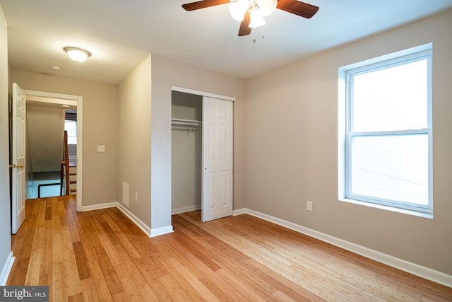 1531 Swain St, Philadelphia, PA 19130 - unfurnished bedroom featuring light wood-type flooring, baseboards, a closet, and a ceiling fan