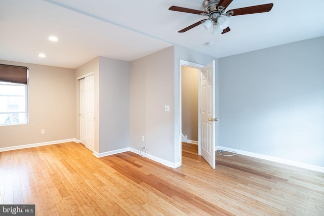 1531 Swain St, Philadelphia, PA 19130 - unfurnished bedroom featuring baseboards, light wood finished floors, recessed lighting, a closet, and ceiling fan