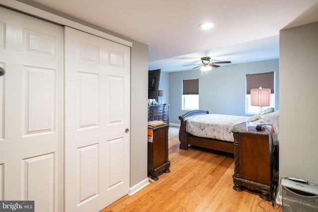 1531 Swain St, Philadelphia, PA 19130 - bedroom with light wood-type flooring, recessed lighting, baseboards, and ceiling fan