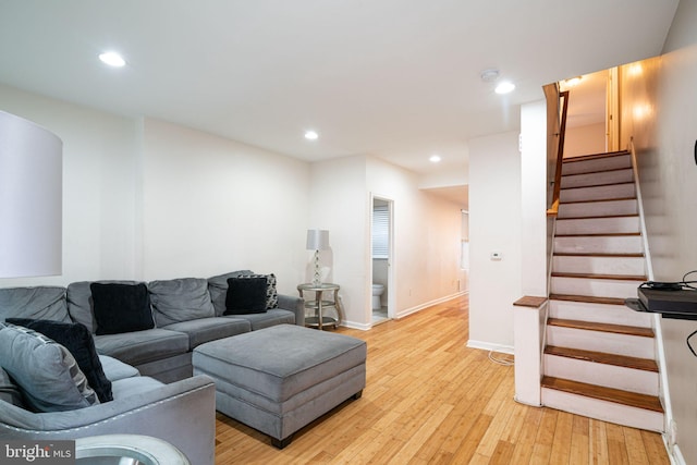 1531 Swain St, Philadelphia, PA 19130 - living area with light wood-style flooring, stairway, recessed lighting, and baseboards