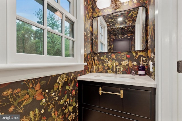 2320 Turk Rd, Doylestown, PA 18901 - bathroom with wallpapered walls and vanity