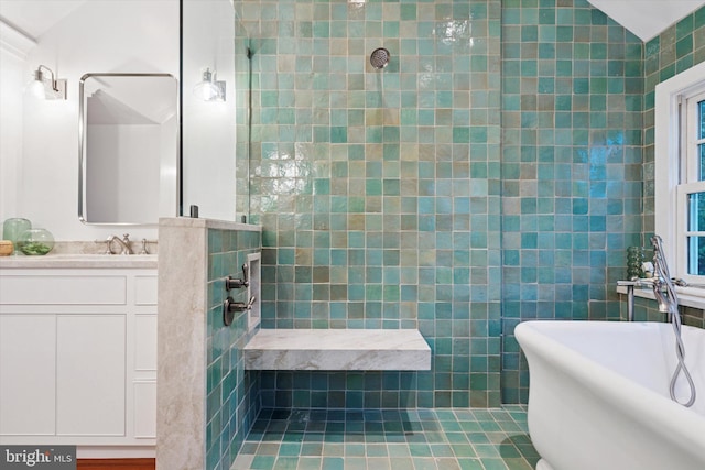 2320 Turk Rd, Doylestown, PA 18901 - bathroom featuring a freestanding tub, vanity, and a tile shower