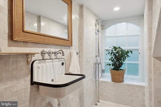 2320 Turk Rd, Doylestown, PA 18901 - bathroom featuring tiled shower and tile walls