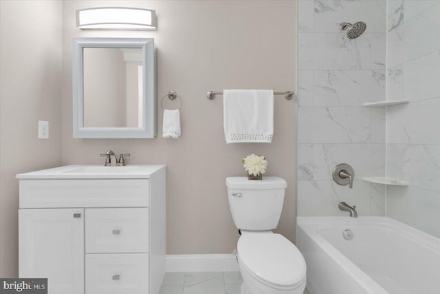5521 4th St NW, Washington, DC 20011 - full bathroom featuring marble look tile flooring, vanity, toilet, baseboards, and bathing tub / shower combination