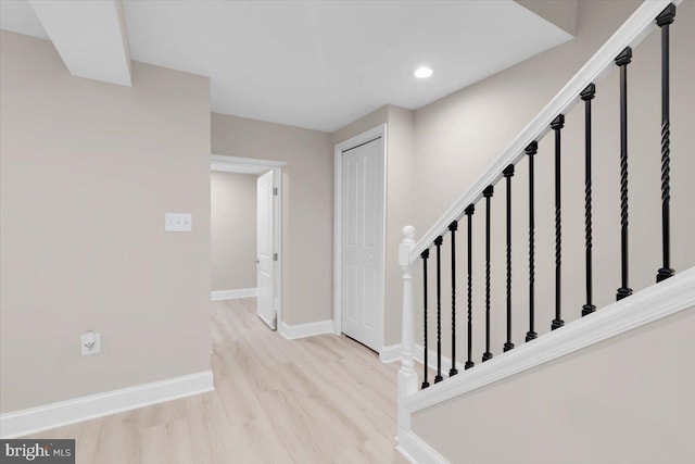 5521 4th St NW, Washington, DC 20011 - foyer featuring wood finished floors, baseboards, recessed lighting, and stairs