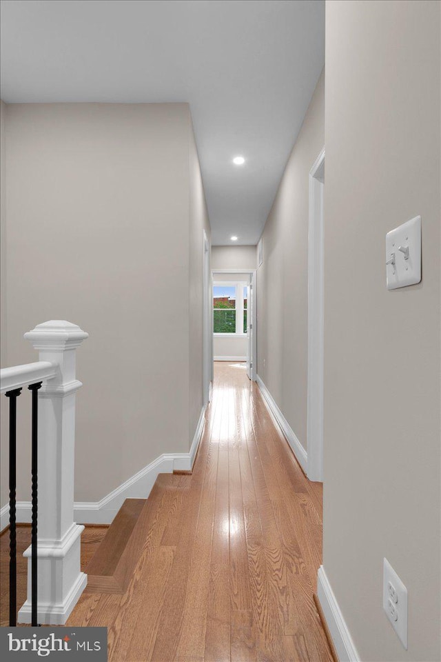5521 4th St NW, Washington, DC 20011 - hall featuring light wood-style flooring, baseboards, and recessed lighting
