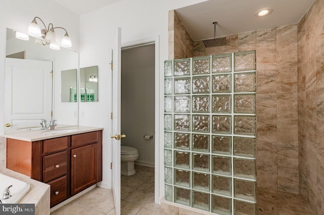 196 Pipers Inn Dr, Fountainville, PA 18923 - bathroom featuring walk in shower, toilet, tile patterned flooring, vanity, and a bath