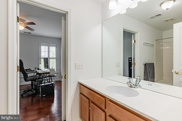 196 Pipers Inn Dr, Fountainville, PA 18923 - full bath featuring wood finished floors, a shower, ceiling fan, and vanity