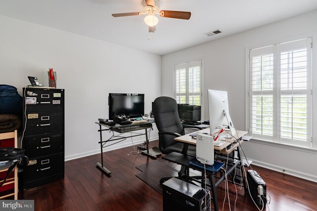 196 Pipers Inn Dr, Fountainville, PA 18923 - office area with a ceiling fan, wood-type flooring, and baseboards