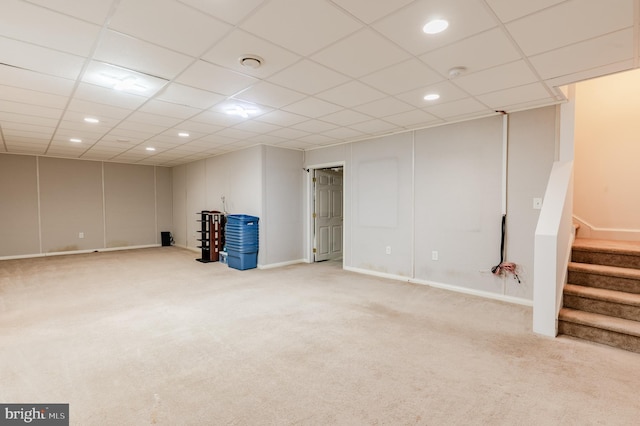 196 Pipers Inn Dr, Fountainville, PA 18923 - finished below grade area with stairs, carpet floors, a paneled ceiling, recessed lighting, and baseboards