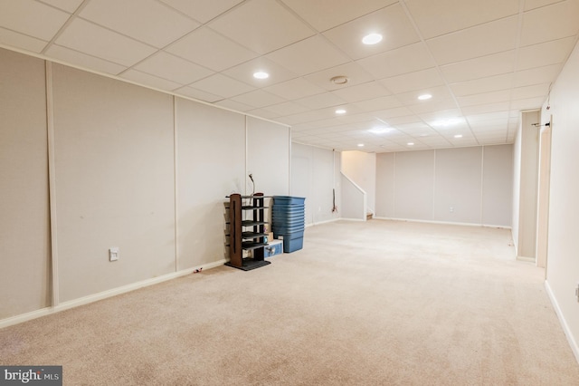 196 Pipers Inn Dr, Fountainville, PA 18923 - finished below grade area with light colored carpet, recessed lighting, a paneled ceiling, and baseboards