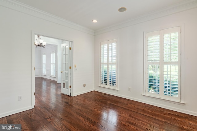196 Pipers Inn Dr, Fountainville, PA 18923 - unfurnished room with ornamental molding, a chandelier, dark wood-style floors, baseboards, and recessed lighting