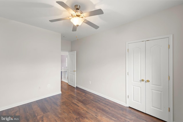 111 Carnoustie, Stephens City, VA 22655 - unfurnished bedroom with wood finished floors, baseboards, a closet, and a ceiling fan