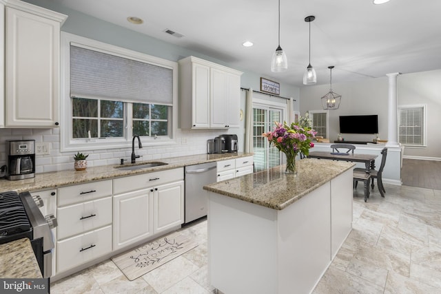 13 Richland Dr, Mount Laurel, NJ 08054 - kitchen with stainless steel appliances, a sink, decorative backsplash, white cabinets, and open floor plan