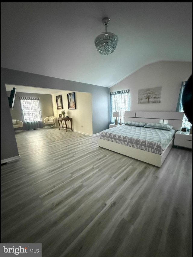 821 Streamview Ln, Vineland, NJ 08360 - bedroom with lofted ceiling, wood finished floors, and baseboards