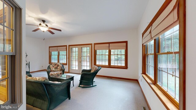 30751 Al Jan Dr, Laurel, DE 19956 - carpeted living room with baseboards, ceiling fan, and french doors