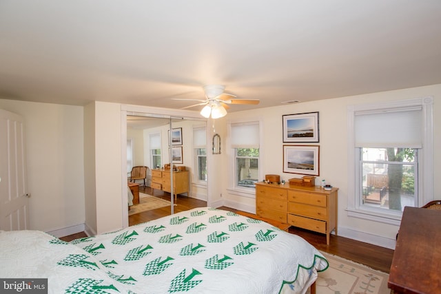256 N Union St, Lambertville, NJ 08530 - bedroom with wood finished floors, baseboards, a closet, and a ceiling fan