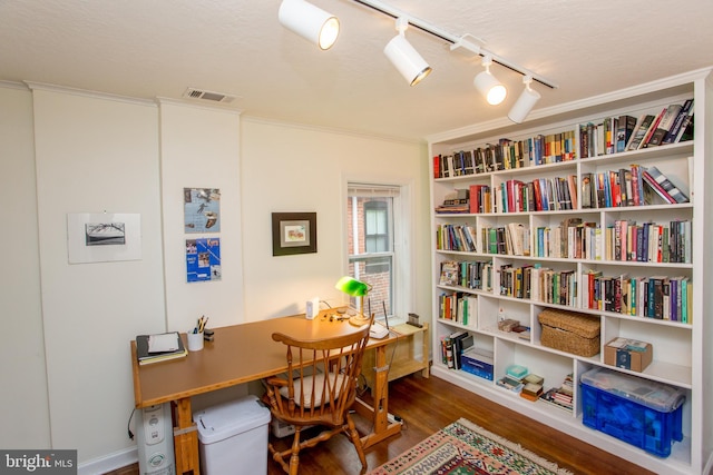 256 N Union St, Lambertville, NJ 08530 - home office with wood finished floors, track lighting, crown molding, and baseboards