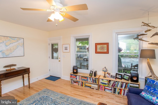 256 N Union St, Lambertville, NJ 08530 - living room featuring wood finished floors, ceiling fan, and baseboards