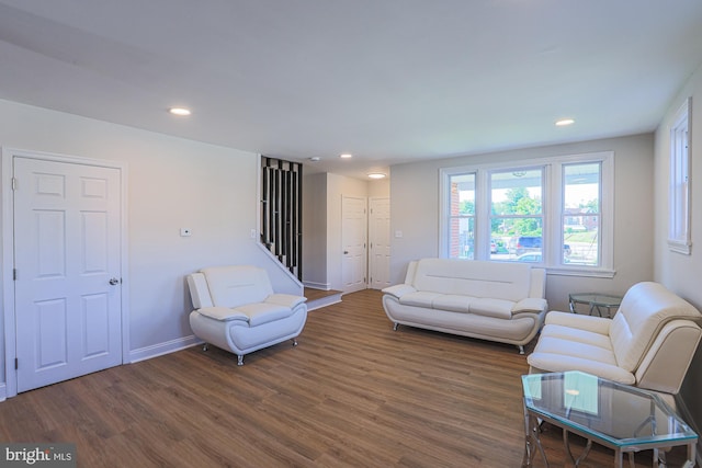 3958 Oakford Ave, Baltimore, MD 21215 - living area featuring wood finished floors, recessed lighting, and stairs