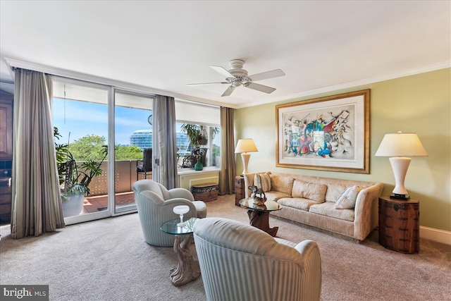 430 M St SW Unit N-609, Washington, DC 20024 - carpeted living area featuring ceiling fan and crown molding