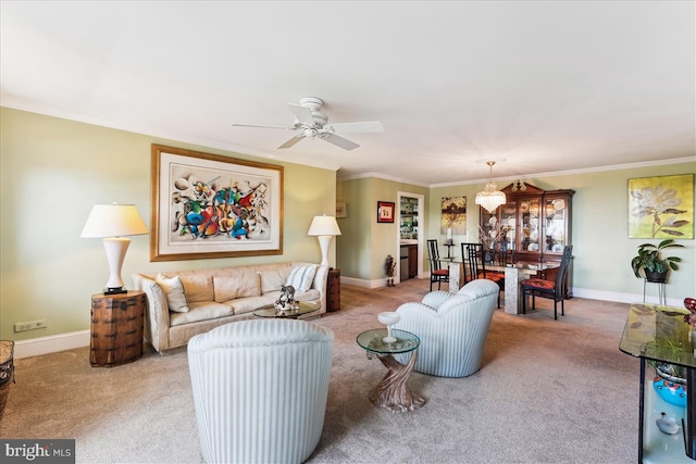 430 M St SW Unit N-609, Washington, DC 20024 - living room with carpet, ceiling fan, baseboards, and crown molding