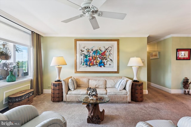 430 M St SW Unit N-609, Washington, DC 20024 - living area with carpet flooring, baseboards, ornamental molding, and ceiling fan