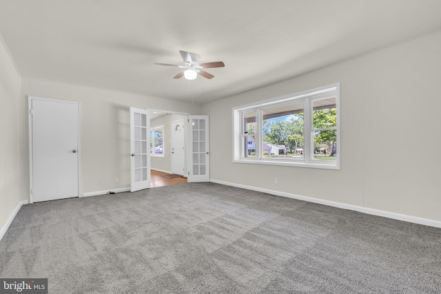414 Lavender Hill Dr, Cherry Hill, NJ 08003 - unfurnished bedroom featuring french doors, carpet, baseboards, and a ceiling fan
