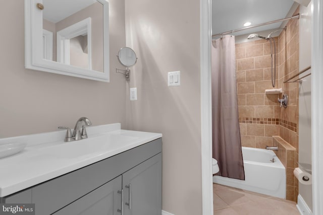 1458 Blockton Ct, Crofton, MD 21114 - bathroom featuring vanity, toilet, shower / bath combination with curtain, and tile patterned flooring