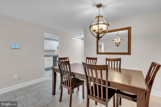 1458 Blockton Ct, Crofton, MD 21114 - dining space with a barn door, baseboards, a chandelier, and light tile patterned floors