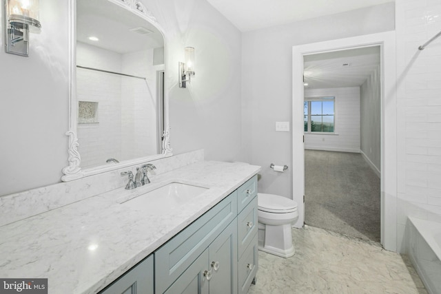 385 Nolf Rd, Nazareth, PA 18064 - bathroom featuring a shower with shower curtain, toilet, a bath, and vanity