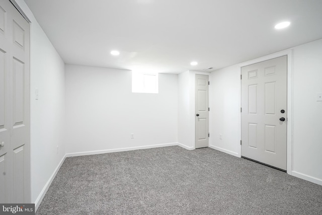 360 N Broad St, Clayton, NJ 08312 - below grade area with recessed lighting, carpet flooring, and baseboards