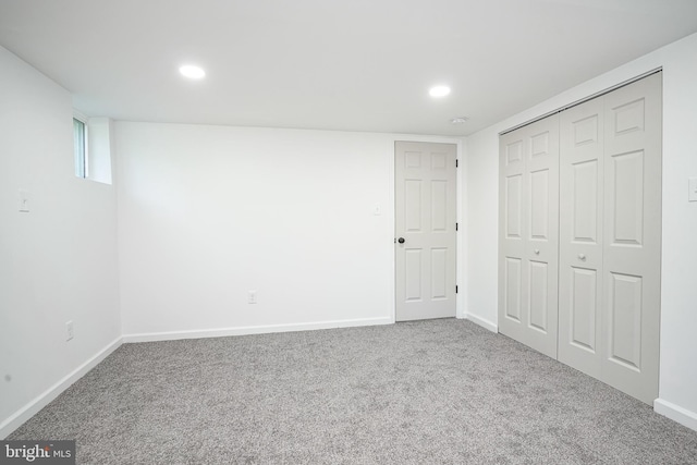 360 N Broad St, Clayton, NJ 08312 - unfurnished bedroom with recessed lighting, carpet floors, baseboards, and a closet
