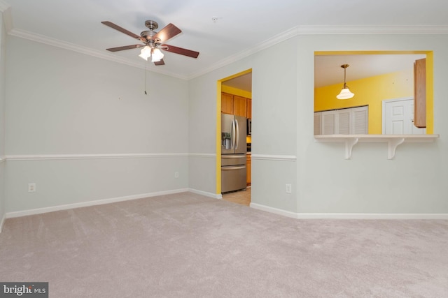 130 W Broadway Unit 1D, Bel Air, MD 21014 - empty room with a ceiling fan, light colored carpet, ornamental molding, and baseboards