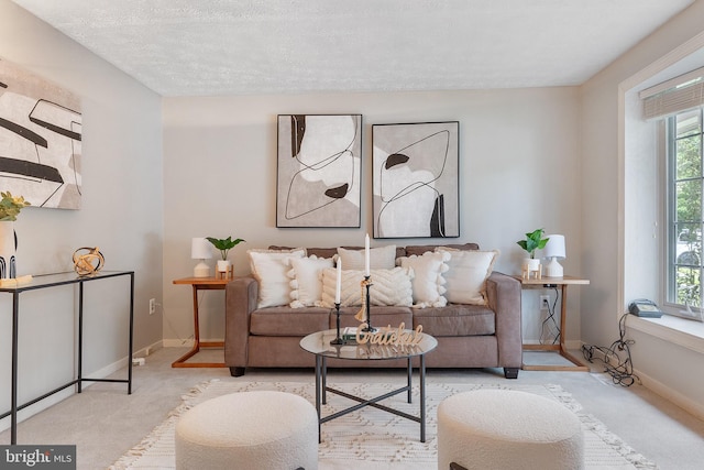 30 Towns Ct, Baltimore, MD 21237 - carpeted living area with healthy amount of natural light, baseboards, and a textured ceiling