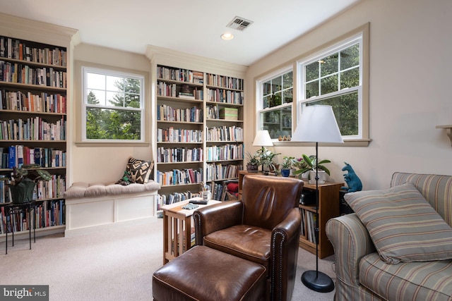 550 Somerton Ave, Philadelphia, PA 19116 - sitting room featuring carpet flooring, bookshelves, healthy amount of natural light, and recessed lighting