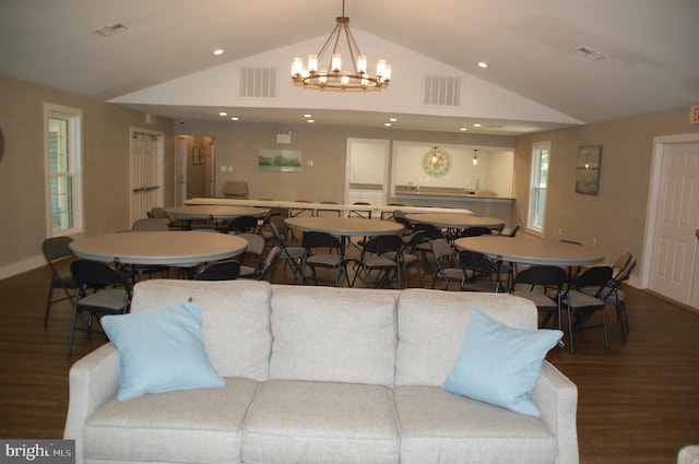 404 Franklin Ct, North Wales, PA 19454 - living area with wood finished floors, lofted ceiling, a chandelier, recessed lighting, and baseboards