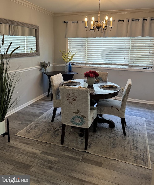 1004 Blackwell, Annapolis, MD 21403 - dining area with a chandelier, healthy amount of natural light, ornamental molding, and wood finished floors