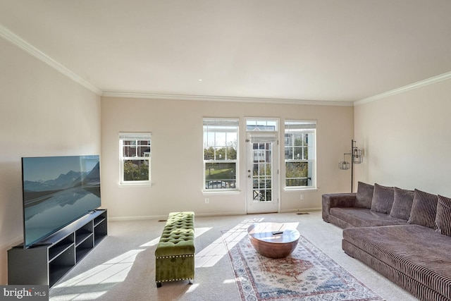 123 Short Branch Rd, Stafford, VA 22556 - living room featuring carpet, ornamental molding, and baseboards