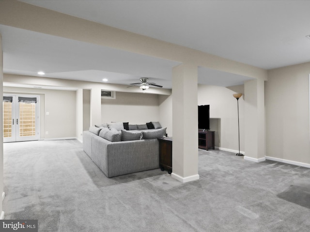 9499 Ballagan Ct, Bristow, VA 20136 - carpeted living room with recessed lighting, baseboards, and a ceiling fan