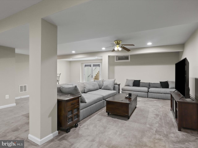 9499 Ballagan Ct, Bristow, VA 20136 - carpeted living room with a ceiling fan, recessed lighting, and baseboards