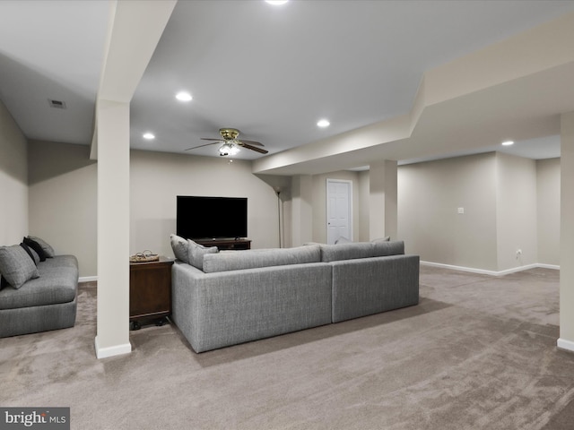 9499 Ballagan Ct, Bristow, VA 20136 - carpeted living room with baseboards, recessed lighting, and ceiling fan