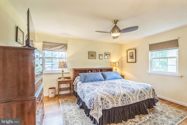 221 Shirley, Jeffersonville, PA 19403 - bedroom featuring multiple windows, wood finished floors, baseboards, and ceiling fan