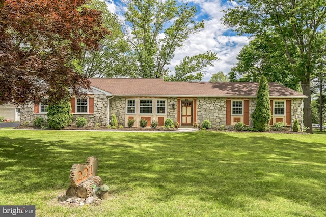 221 Shirley, Jeffersonville, PA 19403 - single story home featuring stone siding, a front yard, and a shingled roof