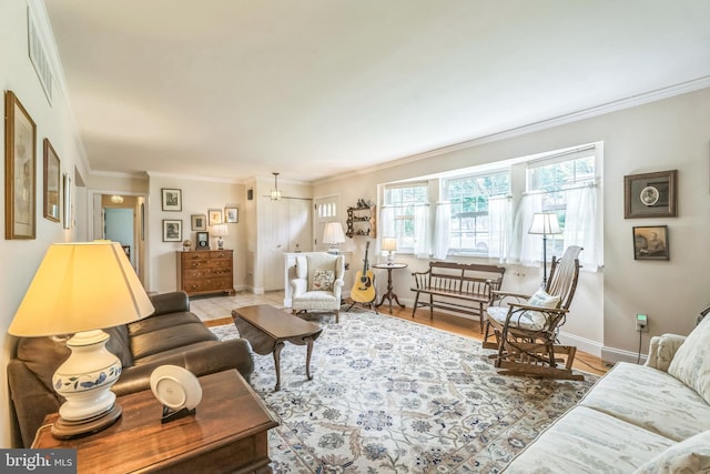 221 Shirley, Jeffersonville, PA 19403 - living area featuring ornamental molding, baseboards, and a chandelier