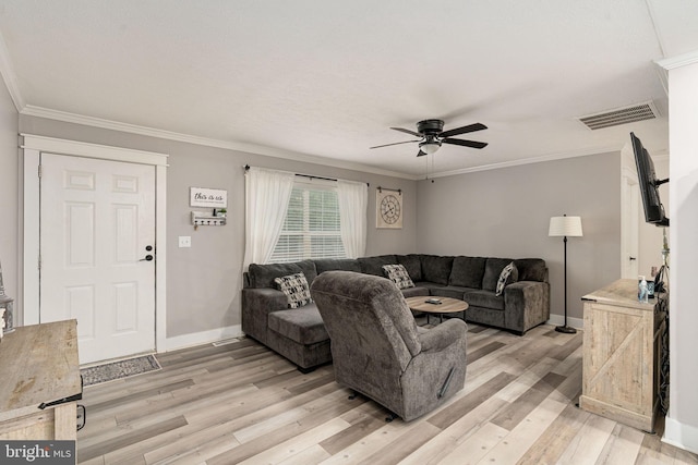 16155 Kerby Dr, Orange, VA 22960 - living room with light wood-style flooring, a ceiling fan, baseboards, and ornamental molding