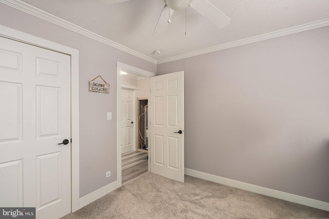 16155 Kerby Dr, Orange, VA 22960 - unfurnished bedroom featuring light colored carpet, baseboards, crown molding, and a ceiling fan
