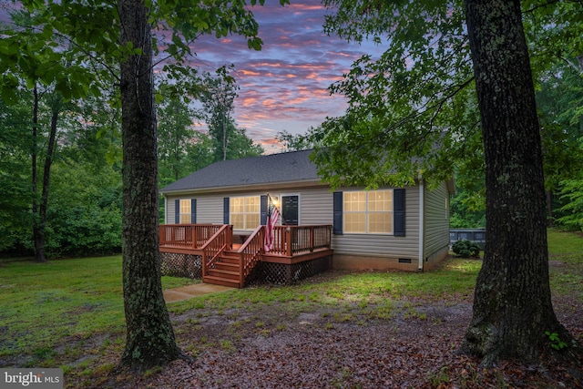 16155 Kerby Dr, Orange, VA 22960 - view of front of home with crawl space, a deck, and a front lawn